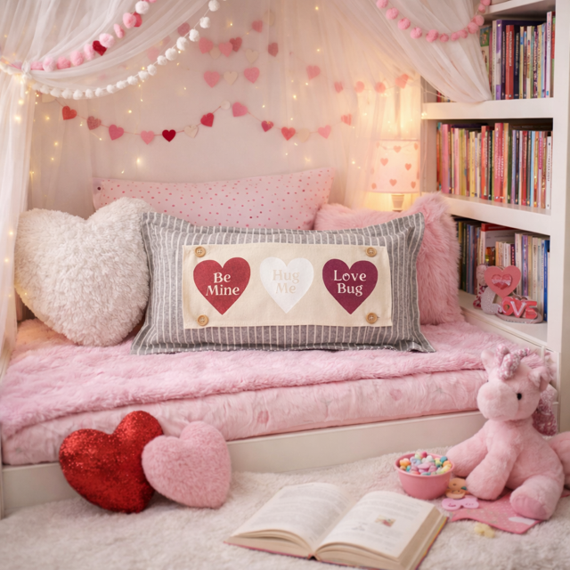 GLITTER PANEL ONLY:  RECTANGLE Glitter Holiday Panel throw pillow: Winter, Valentines Cherry Pink, Love, Spouse, Partner; GLITTER CONVERSATION HEARTS