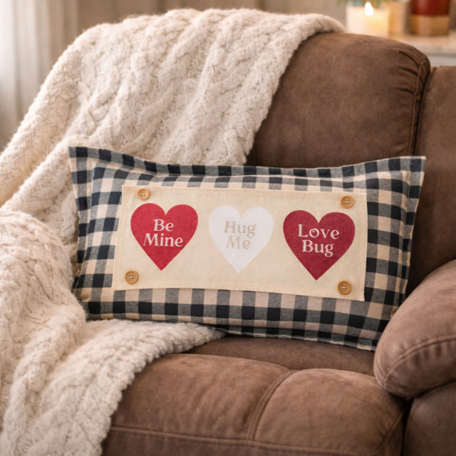 GLITTER PANEL ONLY:  RECTANGLE Glitter Holiday Panel throw pillow: Winter, Valentines Cherry Pink, Love, Spouse, Partner; GLITTER CONVERSATION HEARTS