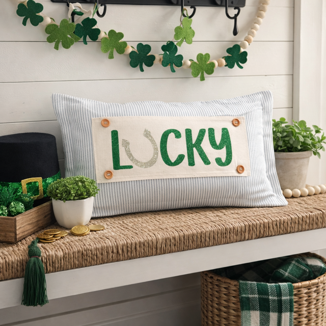 GLITTER PANEL ONLY:  RECTANGLE, Irish Kisses & Shamrock Wishes; Spring St. Patrick's Day, GLITTER LUCKY