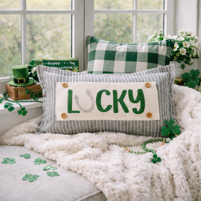 GLITTER PANEL ONLY:  RECTANGLE, Irish Kisses & Shamrock Wishes; Spring St. Patrick's Day, GLITTER LUCKY