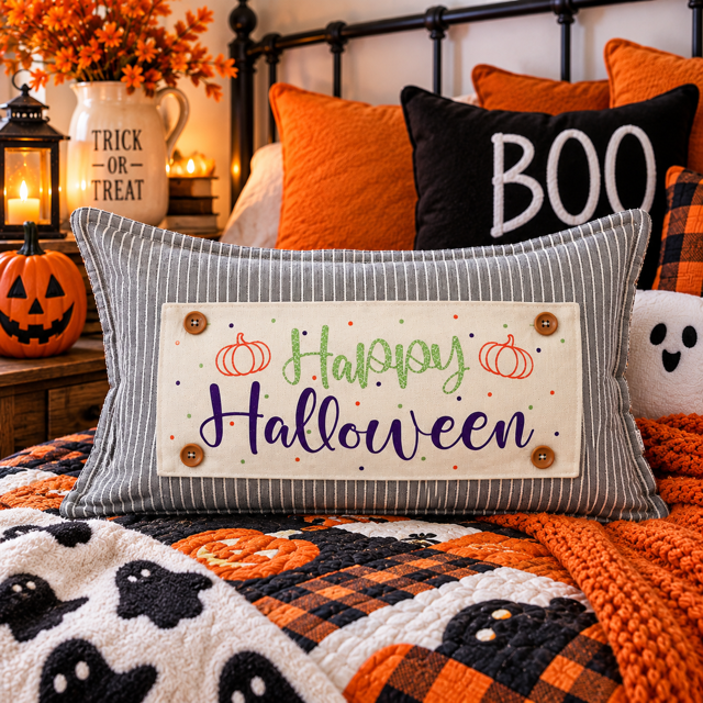 GLITTER PANEL ONLY: RECTANGLE Fall Autumn, pumpkin; GLITTER REC. HAPPY HALLOWEEN