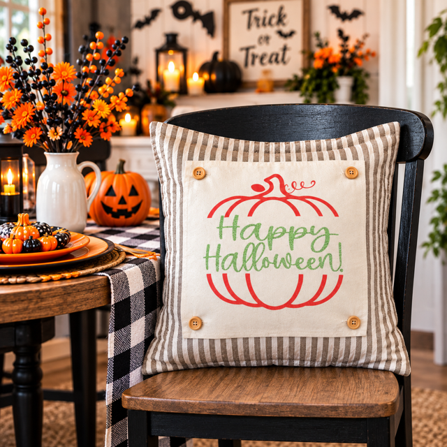 GLITTER PANEL ONLY: SQUARE Fall, Autumn, pumpkin, orange, green, GLITTER HAPPY HALLOWEEN SPLIT PUMPKIN