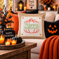GLITTER PANEL ONLY: SQUARE Fall, Autumn, pumpkin, orange, green, GLITTER HAPPY HALLOWEEN SPLIT PUMPKIN