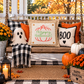 GLITTER PANEL ONLY: SQUARE Fall, Autumn, pumpkin, orange, green, GLITTER HAPPY HALLOWEEN SPLIT PUMPKIN