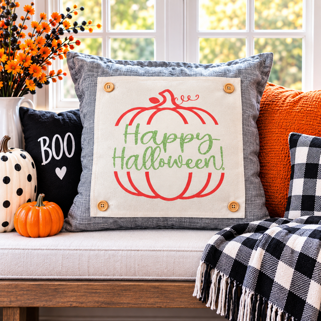 GLITTER PANEL ONLY: SQUARE Fall, Autumn, pumpkin, orange, green, GLITTER HAPPY HALLOWEEN SPLIT PUMPKIN