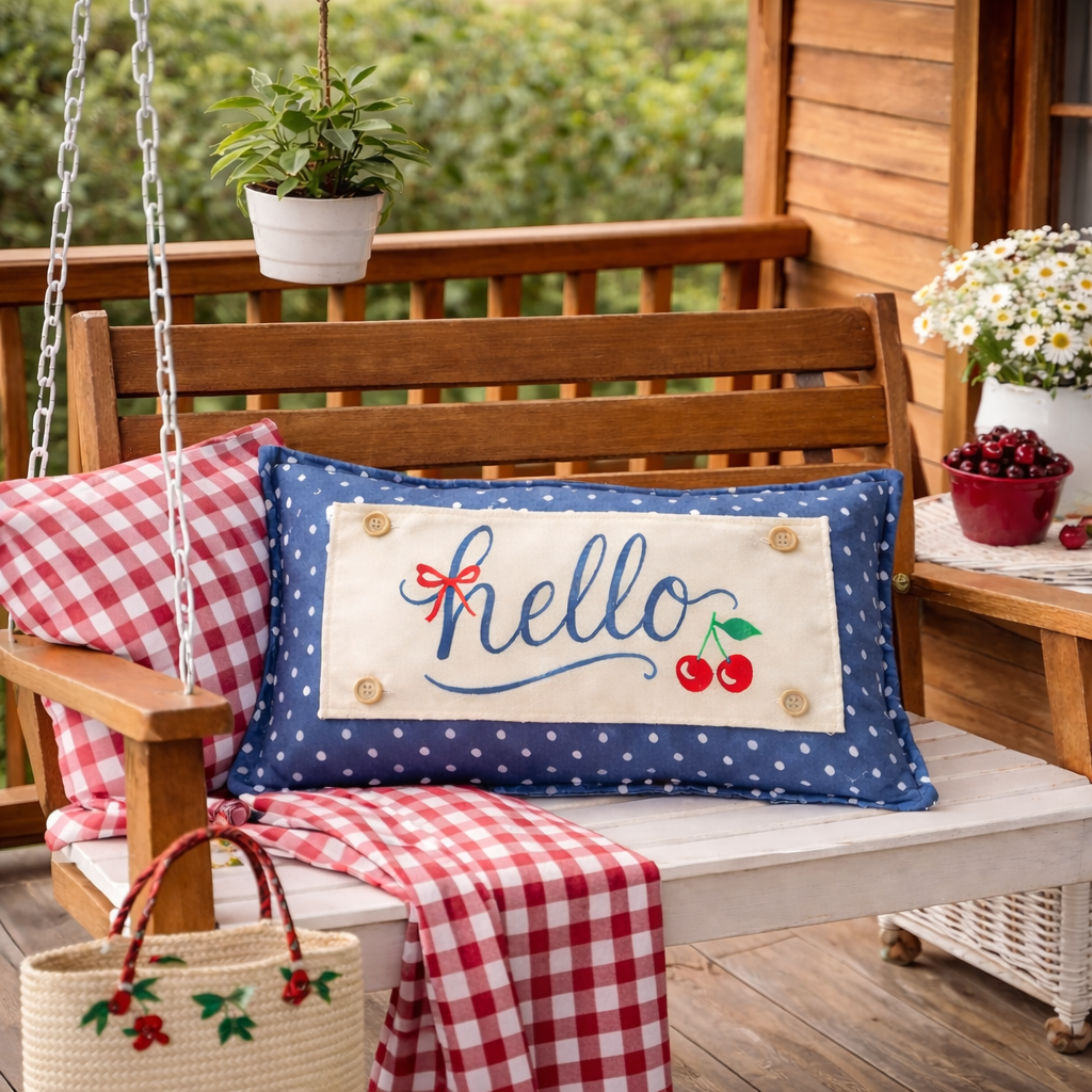 NEW! RECTANGLE SUMMER/FALL WEDDING BUNDLE:  3 seasons +BLUE POLKA DOT pillow:  HELLO CHERRY, USA MAP, HOME SWEET HOME, CUSTOM PANEL
