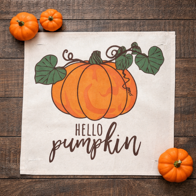 PANEL ONLY: SQUARE Fall Patch Autumn Thanksgiving Vine HELLO PUMPKIN