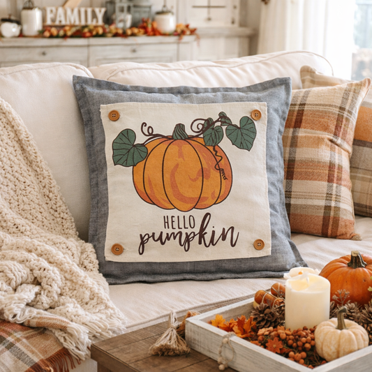 PANEL ONLY: SQUARE Fall Patch Autumn Thanksgiving Vine HELLO PUMPKIN
