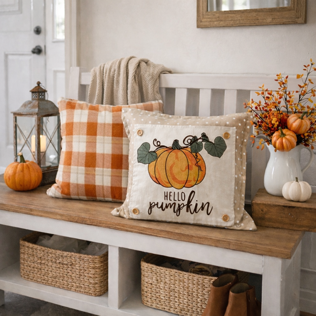 PANEL ONLY: SQUARE Fall Patch Autumn Thanksgiving Vine HELLO PUMPKIN