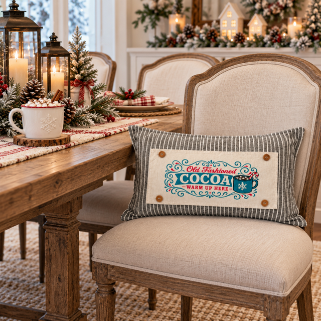 NEW! PANEL ONLY: RECTANGLE Winter; Vintage Sign, Marshmallows, Candy Cane, Chocolate; HOT COCOA