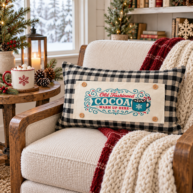 NEW! PANEL ONLY: RECTANGLE Winter; Vintage Sign, Marshmallows, Candy Cane, Chocolate; HOT COCOA