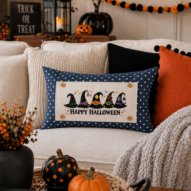 NEW!  PANEL ONLY: RECTANGLE Halloween October WITCHES HATS