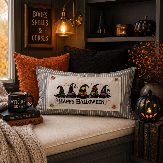 NEW!  PANEL ONLY: RECTANGLE Halloween October WITCHES HATS