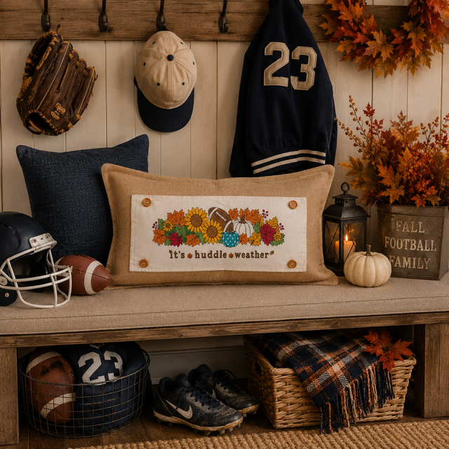 NEW!  PANEL ONLY:  Fall leaves Football season pumpkin patch sunflower Autumn Sports / Superbowl Panel HUDDLE WEATHER ￼