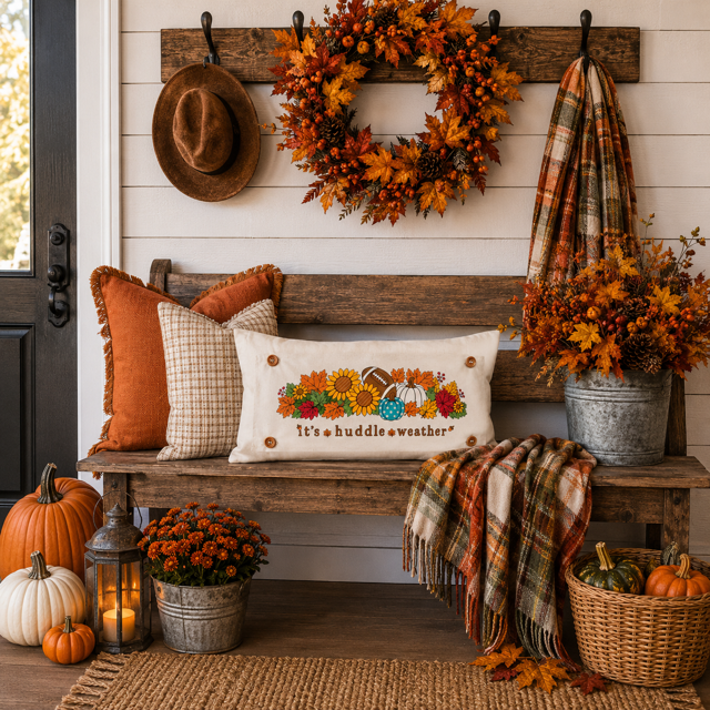 NEW!  PANEL ONLY:  Fall leaves Football season pumpkin patch sunflower Autumn Sports / Superbowl Panel HUDDLE WEATHER ￼