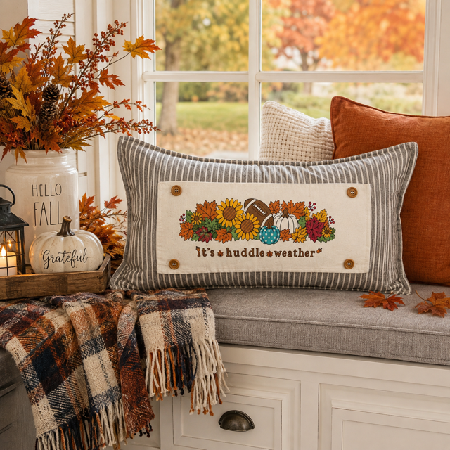 NEW!  PANEL ONLY:  Fall leaves Football season pumpkin patch sunflower Autumn Sports / Superbowl Panel HUDDLE WEATHER ￼