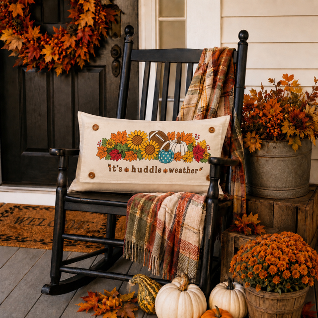 NEW!  PANEL ONLY:  Fall leaves Football season pumpkin patch sunflower Autumn Sports / Superbowl Panel HUDDLE WEATHER ￼