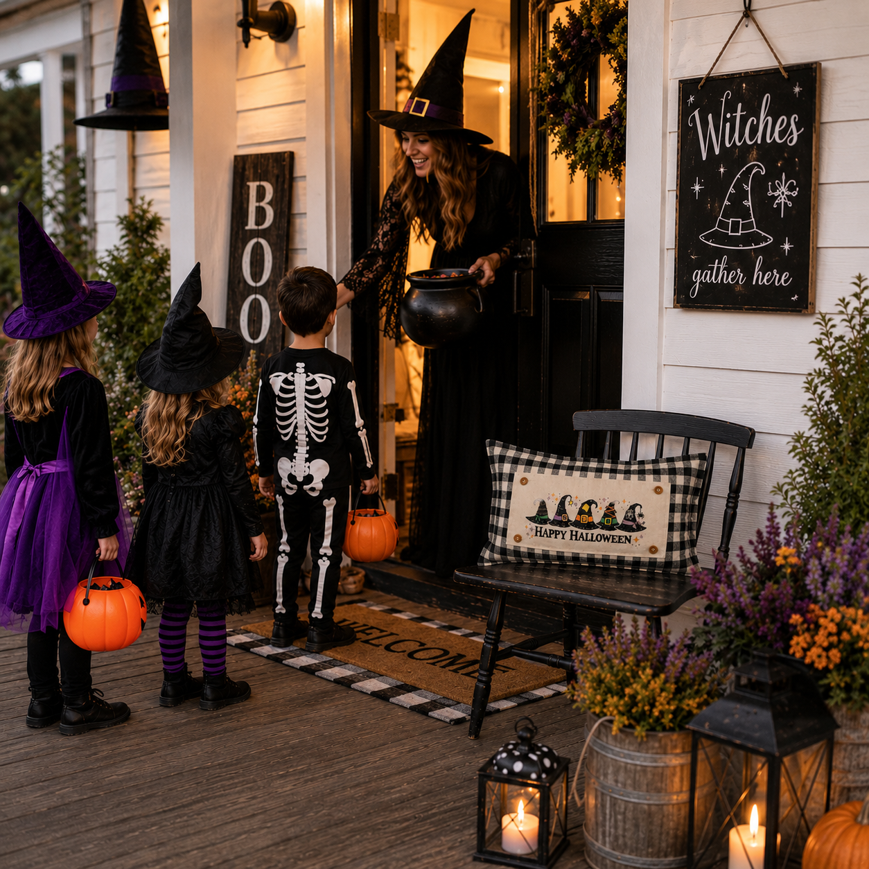 NEW!  PANEL ONLY: RECTANGLE Halloween October WITCHES HATS