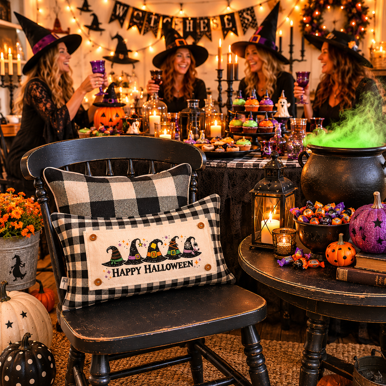 NEW!  PANEL ONLY: RECTANGLE Halloween October WITCHES HATS