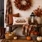 NEW!  PANEL ONLY:  Fall leaves floral sunflower Autumn candles welcome FALL LANTERN