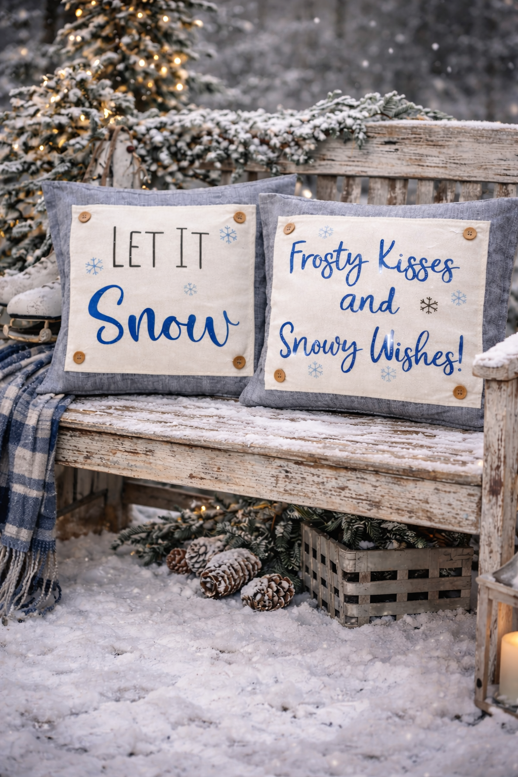 PANEL ONLY: 
SQUARE Glitter Seasonal Panel: Winter Blue Ice Sparkle Twinkle Bling Glitz Confetti Christmas; FROSTY KISSES