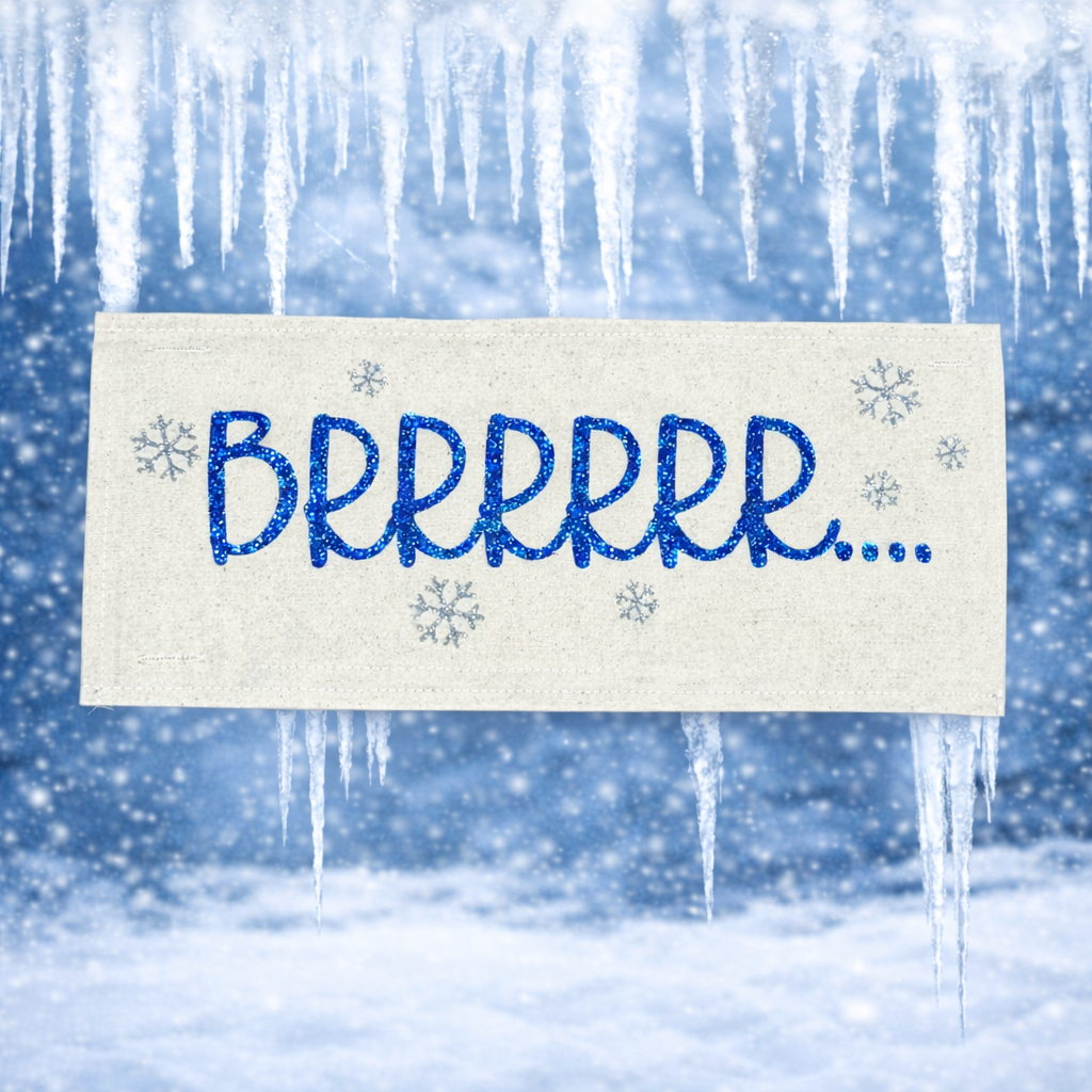 PANEL ONLY:  RECTANGLE NEW!  Glitter Holiday Panel: Winter January Christmas Blue Brr Cold Snowflake Silver BRRR