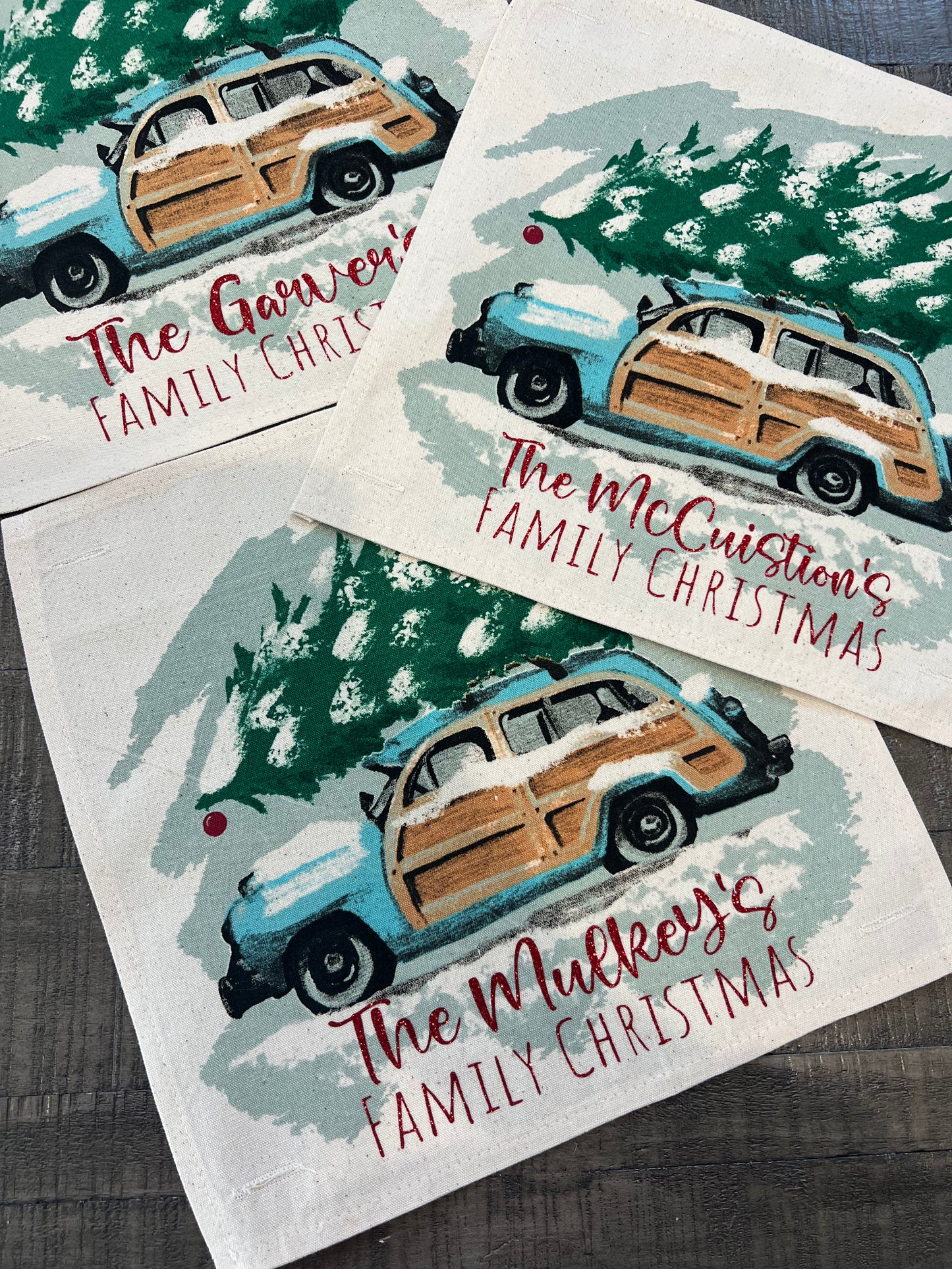 GIFT GUIDE:  FOR THE TRADITIONAL CHRISTMAS MOVIE LOVERS!   SQUARE Custom/ Personalized Holiday Panel: Christmas Griswald Family Tradition Tree Cutting Snow Scene Winter Wonderland Vintage CUSTOM CHRISTMAS STATION WAGON