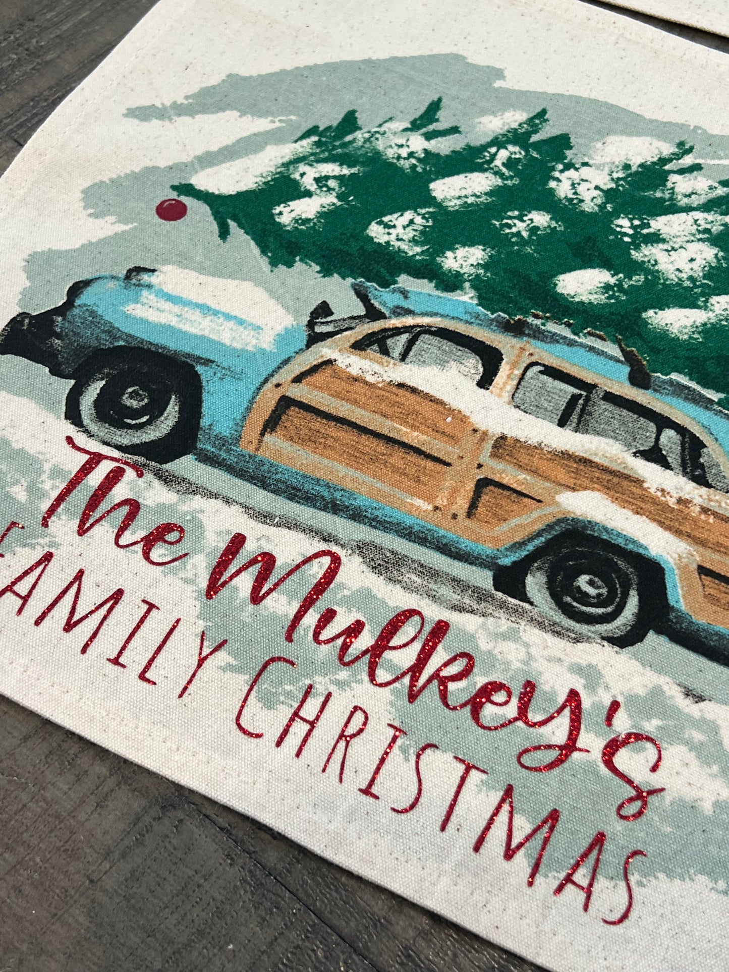 GIFT GUIDE:  FOR THE TRADITIONAL CHRISTMAS MOVIE LOVERS!   SQUARE Custom/ Personalized Holiday Panel: Christmas Griswald Family Tradition Tree Cutting Snow Scene Winter Wonderland Vintage CUSTOM CHRISTMAS STATION WAGON