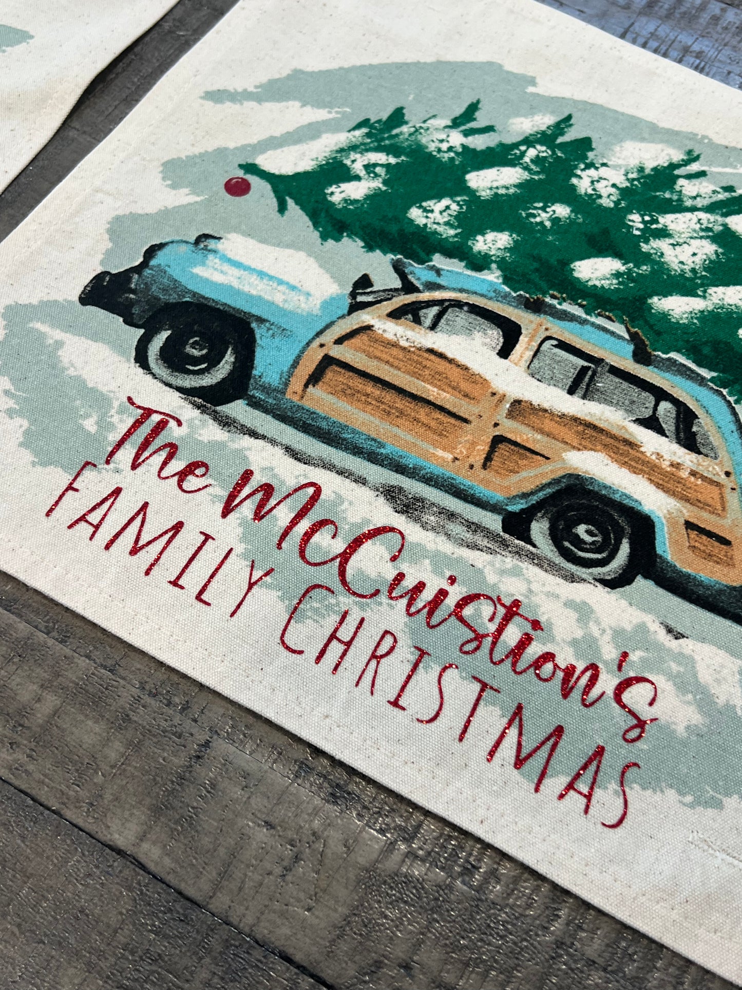 GIFT GUIDE:  FOR THE TRADITIONAL CHRISTMAS MOVIE LOVERS!   SQUARE Custom/ Personalized Holiday Panel: Christmas Griswald Family Tradition Tree Cutting Snow Scene Winter Wonderland Vintage CUSTOM CHRISTMAS STATION WAGON