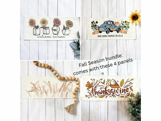 BUNDLE DEAL: Fall Autumn Season Panels (4 pack) SAVE!!!: WHEAT FIELD / PUMPKIN TRUCK / PUMPKIN PIE / SUNFLOWER JARS