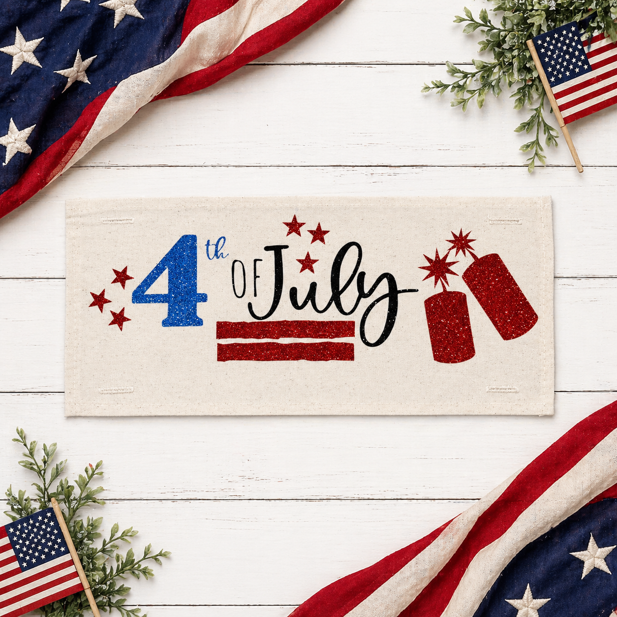 GLITTER PANEL ONLY: RECTANGLE Summer BBQ American America Flag Old Glory Sparkly 4TH OF JULY FIREWORKS