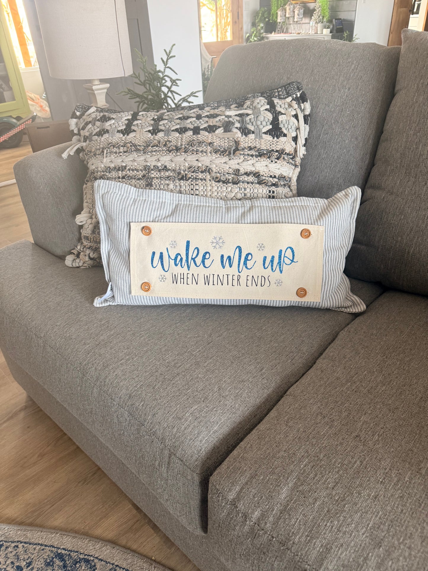 NEW!  Glitter Holiday Panel: Winter January Christmas Blue Brr Cold Snowflake Silver WAKE ME WHEN WINTER ENDS