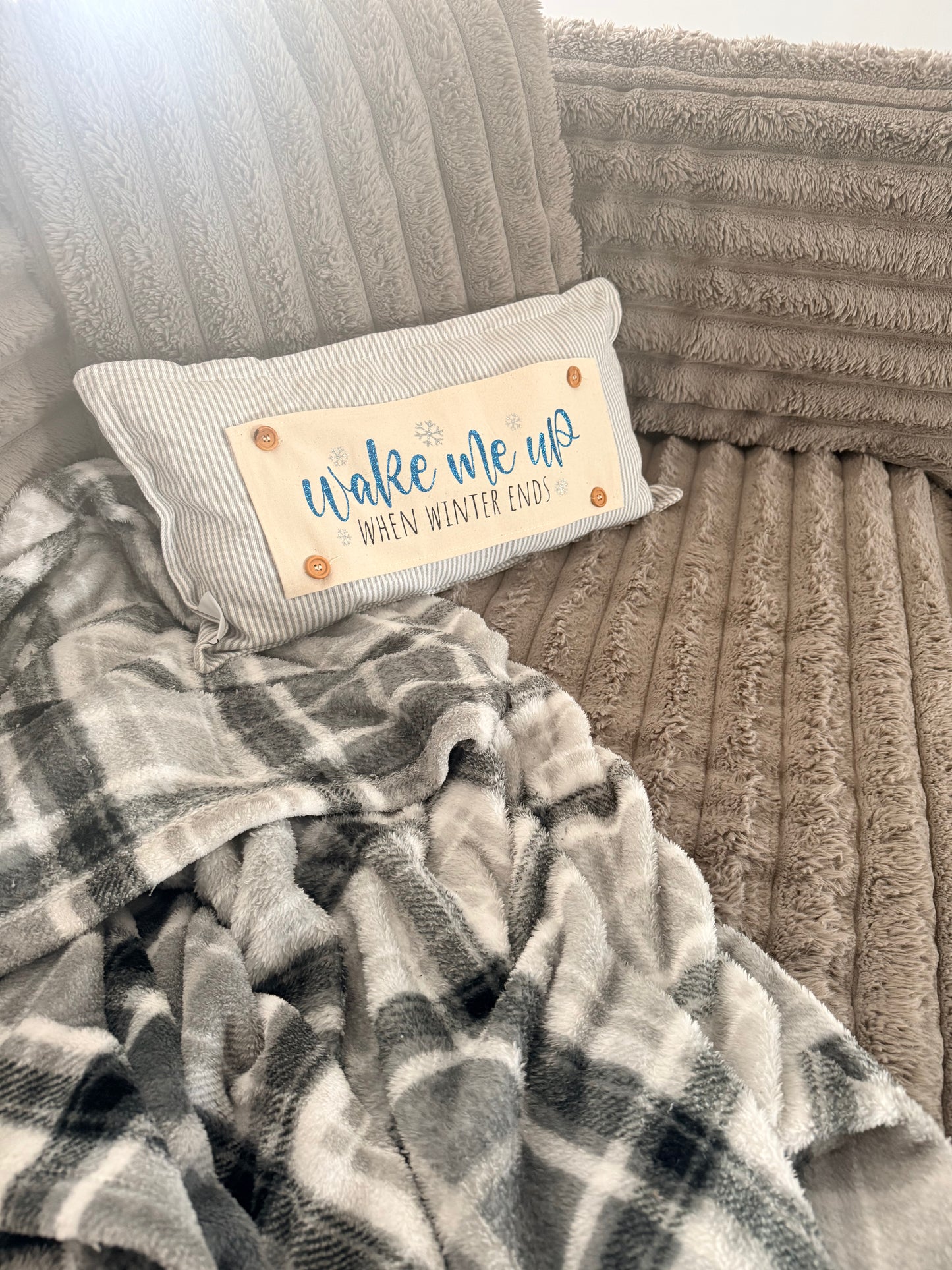 NEW!  Glitter Holiday Panel: Winter January Christmas Blue Brr Cold Snowflake Silver WAKE ME WHEN WINTER ENDS