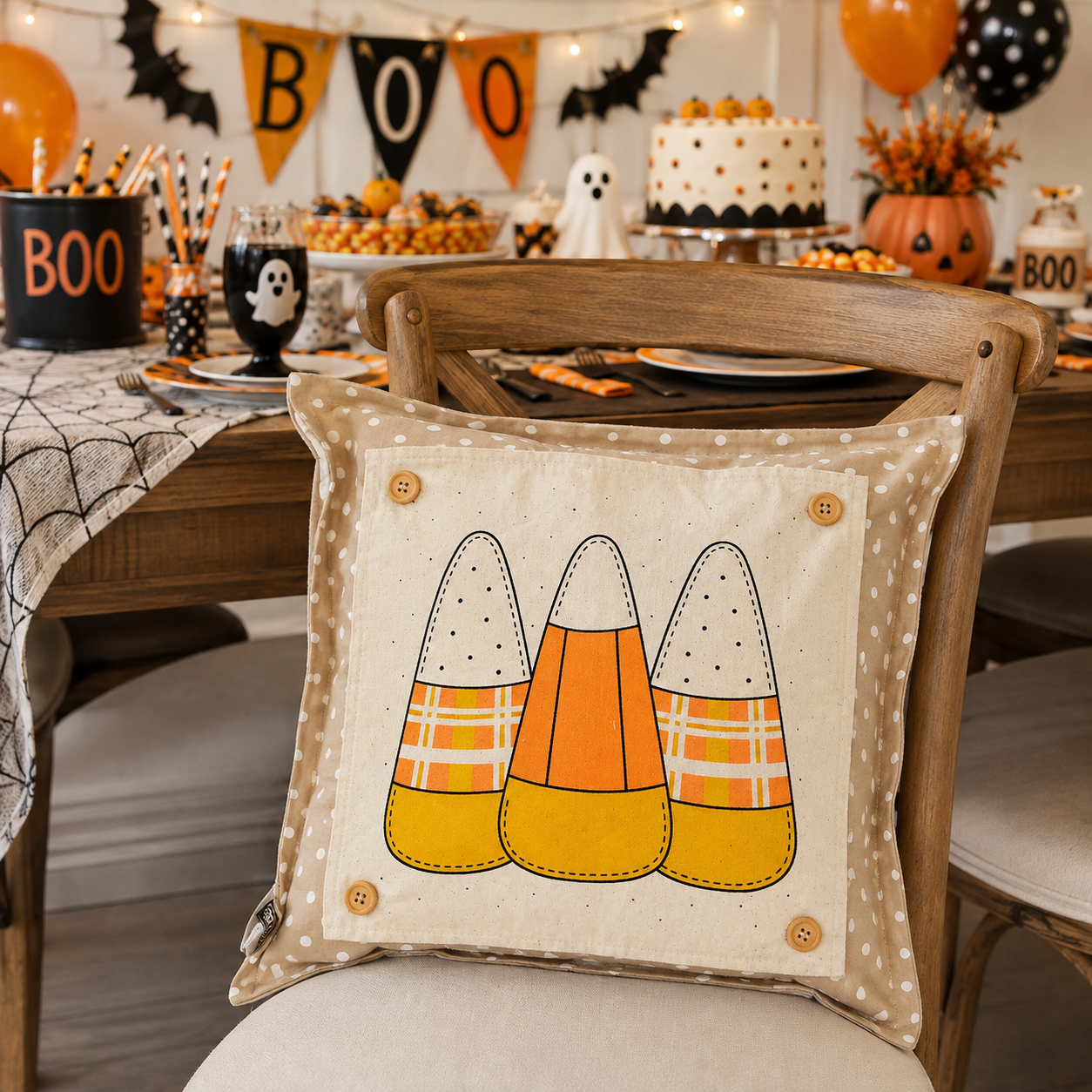 PANEL ONLY: SQUARE Holiday Panel: Fall, Autumn Halloween October trio CANDY CORN CUTIES
