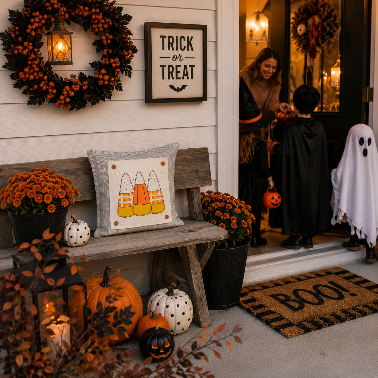 PANEL ONLY: SQUARE Holiday Panel: Fall, Autumn Halloween October trio CANDY CORN CUTIES