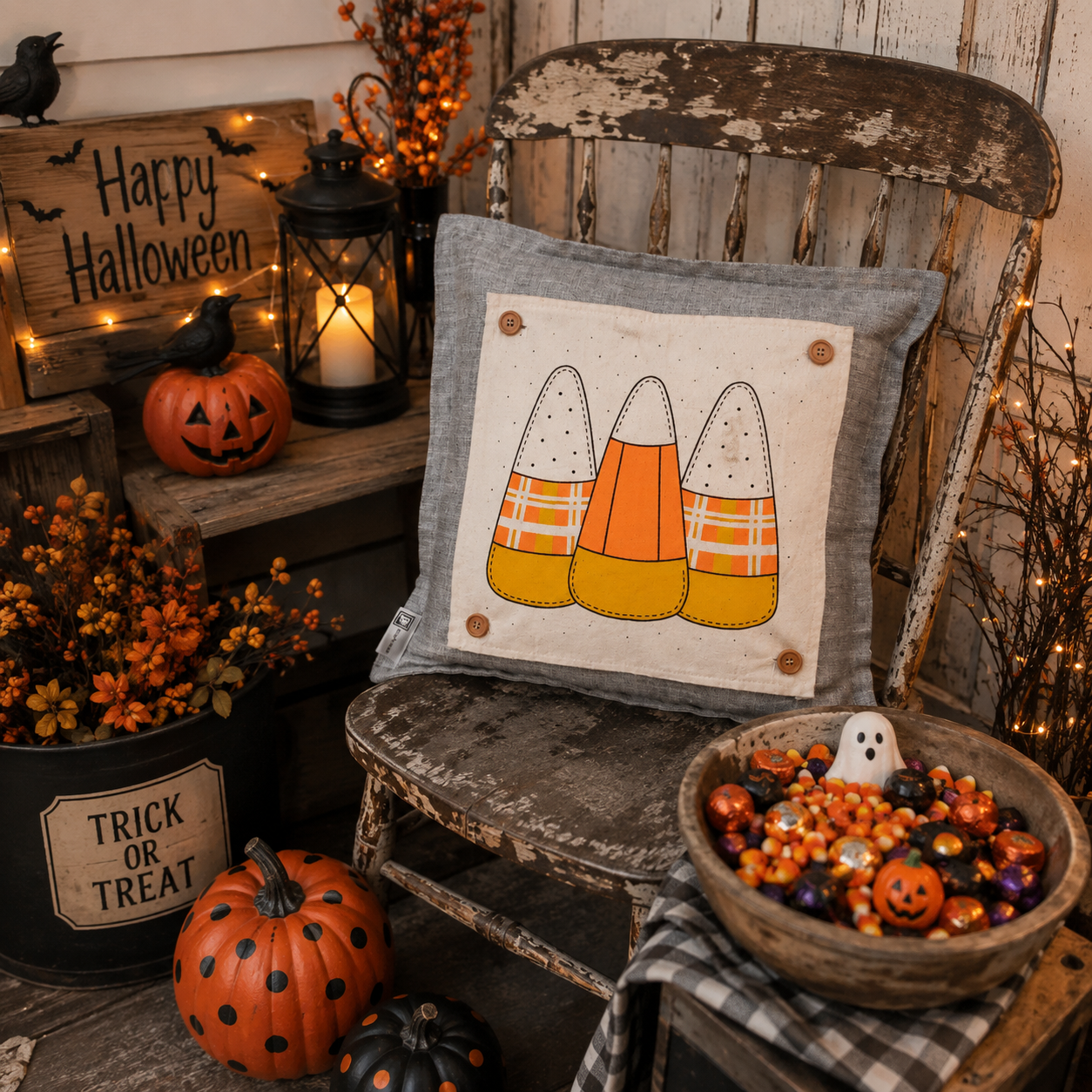 PANEL ONLY: SQUARE Holiday Panel: Fall, Autumn Halloween October trio CANDY CORN CUTIES