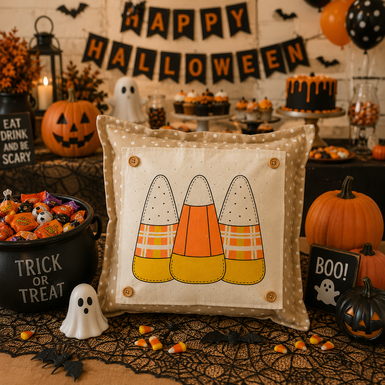 PANEL ONLY: SQUARE Holiday Panel: Fall, Autumn Halloween October trio CANDY CORN CUTIES