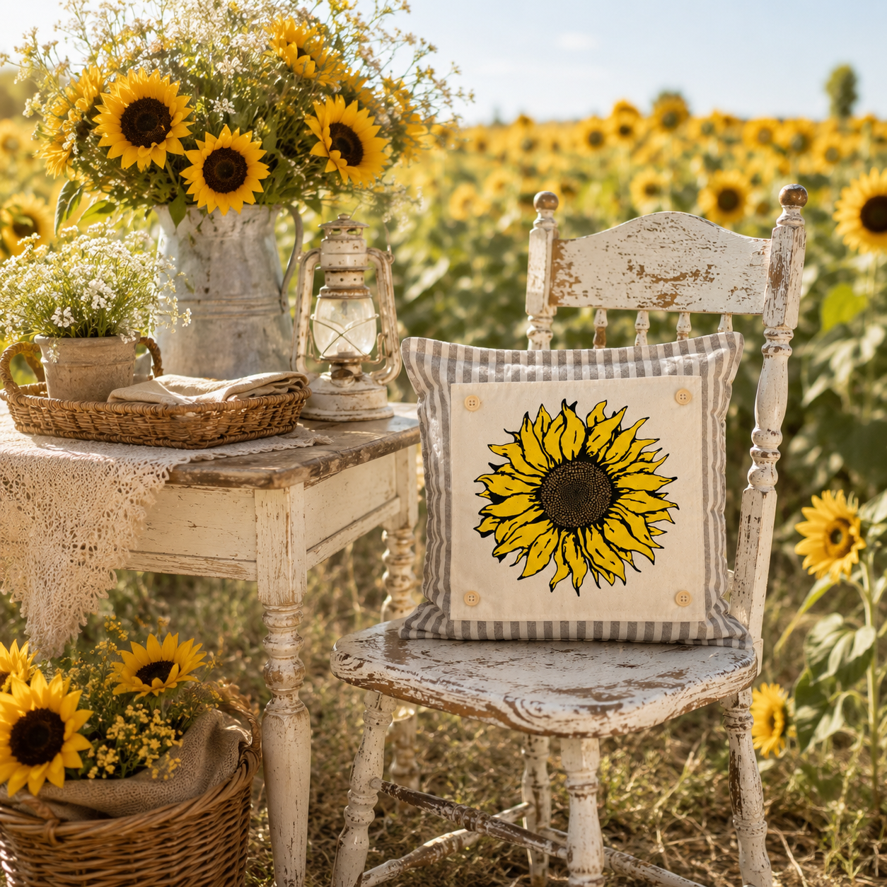 PANEL ONLY: SQUARE Fall Autumn summer yellow SUNFLOWER HEAD