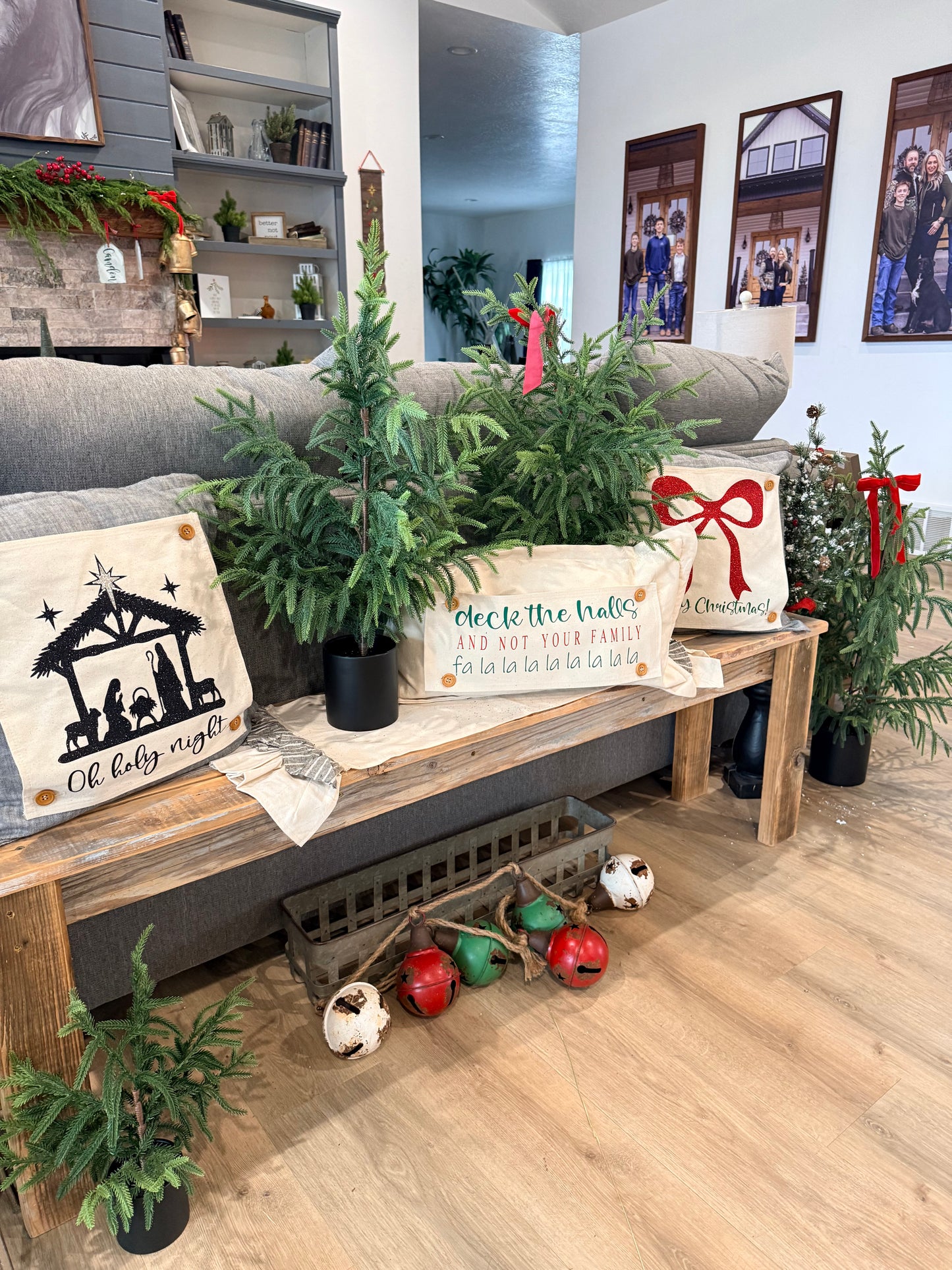 Holiday PANEL: Winter, Christmas, String of Lights, Farmhouse, Red, Green; DECK THE HALLS