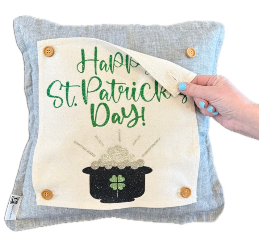 Glitter Holiday SQUARE Panel: Irish Kisses & Shamrock Wishes; Spring St. Saint Patricks Day, HAPPY ST. PATICK'S DAY POT OF GOLD