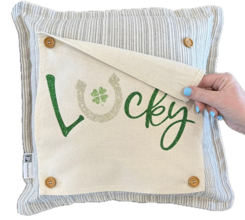 Glitter Holiday SQUARE Panel: Irish Kisses & Shamrock Wishes; Spring St. Saint Patricks Day, SQUARE LUCKY HORSESHOE