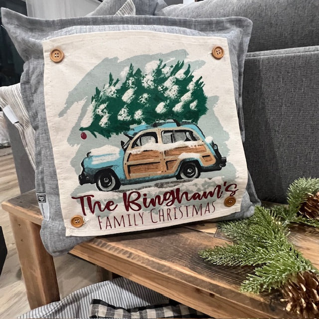 GIFT GUIDE:  FOR THE TRADITIONAL CHRISTMAS MOVIE LOVERS!   SQUARE Custom/ Personalized Holiday Panel: Christmas Griswald Family Tradition Tree Cutting Snow Scene Winter Wonderland Vintage CUSTOM CHRISTMAS STATION WAGON