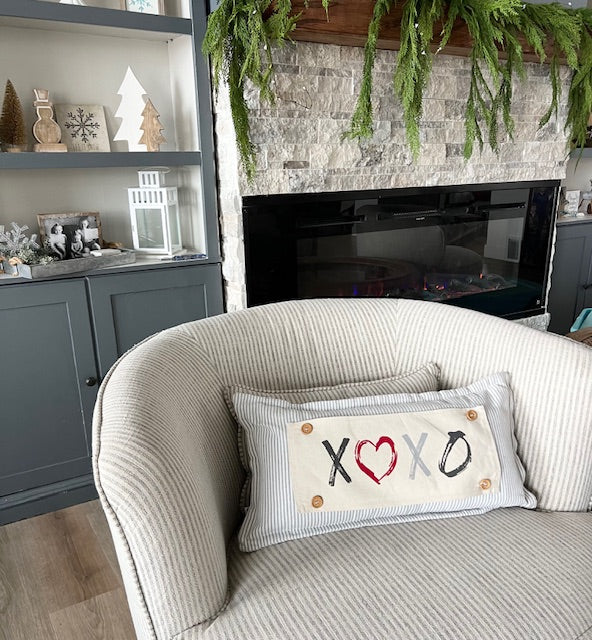 NEW! Custom WINTER 26 Wedding Gift Bundle:  GRAY TICKING STRIPE pillow + custom last name, SNOWMAN SCARVES, XOXO, PASTEL EGGS, CUSTOM PANEL