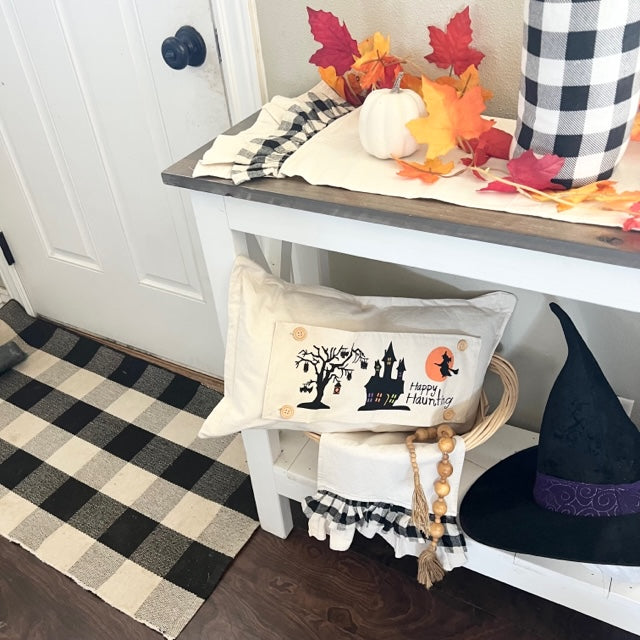 NEW! BUNDLE SET: Burlap Idaho Potato Farm Sack Bag Pillow  (comes with insert and these 3 panels inside back pocket); Winter Spring Summer Fall Autumn: HAUNTED HOUSE, TRACTOR, SLEIGH RIDE