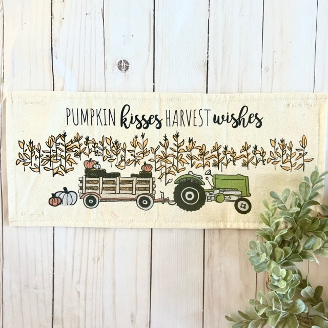 Seaonal Panel:  Autumn Fall Leaf Leaves White Pumpkin Patch Farm Hay Wagon Corn Field Tractor