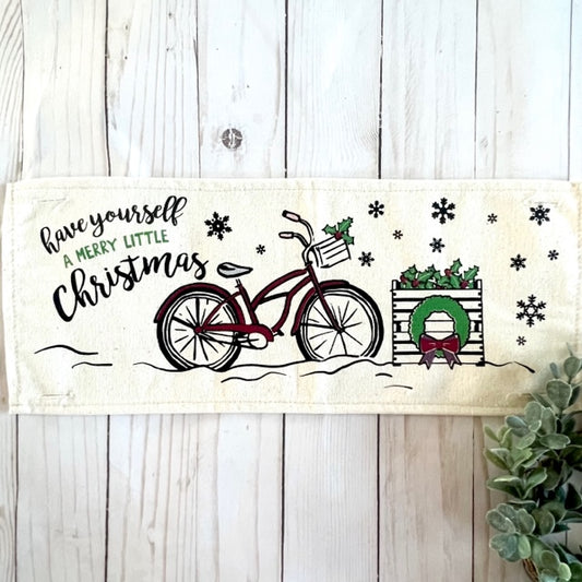 Holiday Panel: Winter Vintage Holly Snowflakes Merry Christmas Bike