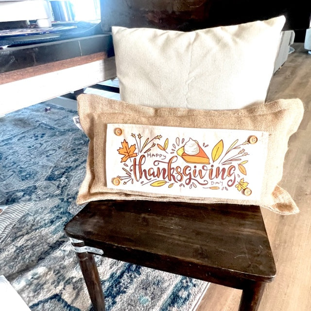 NEW! BUNDLE SET: Buffalo Check Gingham Pillow (comes w/ foam insert & these 3 panels in back pocket)  SMELL MY FEET, PUMPKIN PIE, CHRISTMAS TRUCK