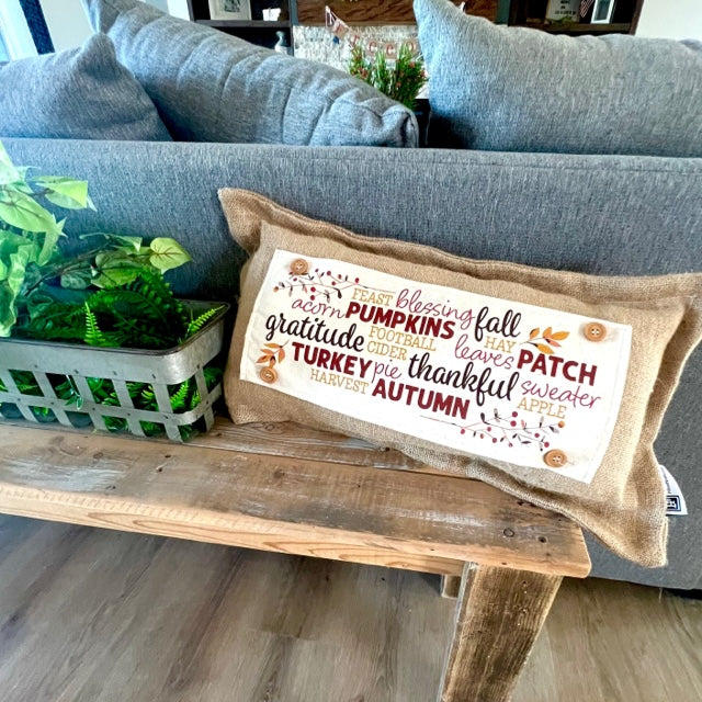 SEASONAL BUNDLE SET: Burlap Idaho Potato Farm Sack Bag Pillow  (comes with insert and these 4 panels inside back pocket); Winter Spring Summer Fall Autumn: DEER, BUNNY HOP EASTER, HOME SWEET HIVE BEE, THANKFUL PUMPKINS,