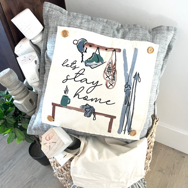 NEW! SQUARE BUNDLE SET: TICKING STRIPES PILLOW (comes with foam insert and these 3 panels in back pocket); Winter : SKI BENCH, HEARTS, PRESSED FLOWERS