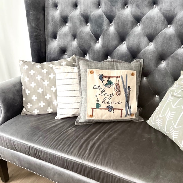 NEW! Custom WINTER Wedding Gift Bundle:  3 seasons + SQUARE TICKING STRIPE pillow + custom last name panel: SKI BENCH, HEARTS, PRESSED FLOWERS, CUSTOM LAST NAME PANEL